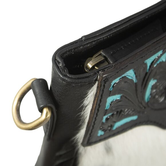 Western Fringe Purse, Tooled Cowhide Tote Bag with Detachable Crossbody Strap - Picture 7 of 11